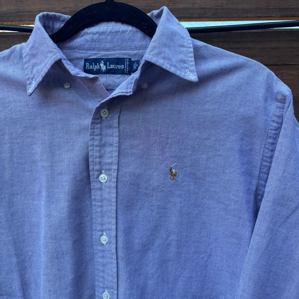 Ralph Lauren Button Down Shirt Womens 8 Purple Good Classic Oxford Pony Logo